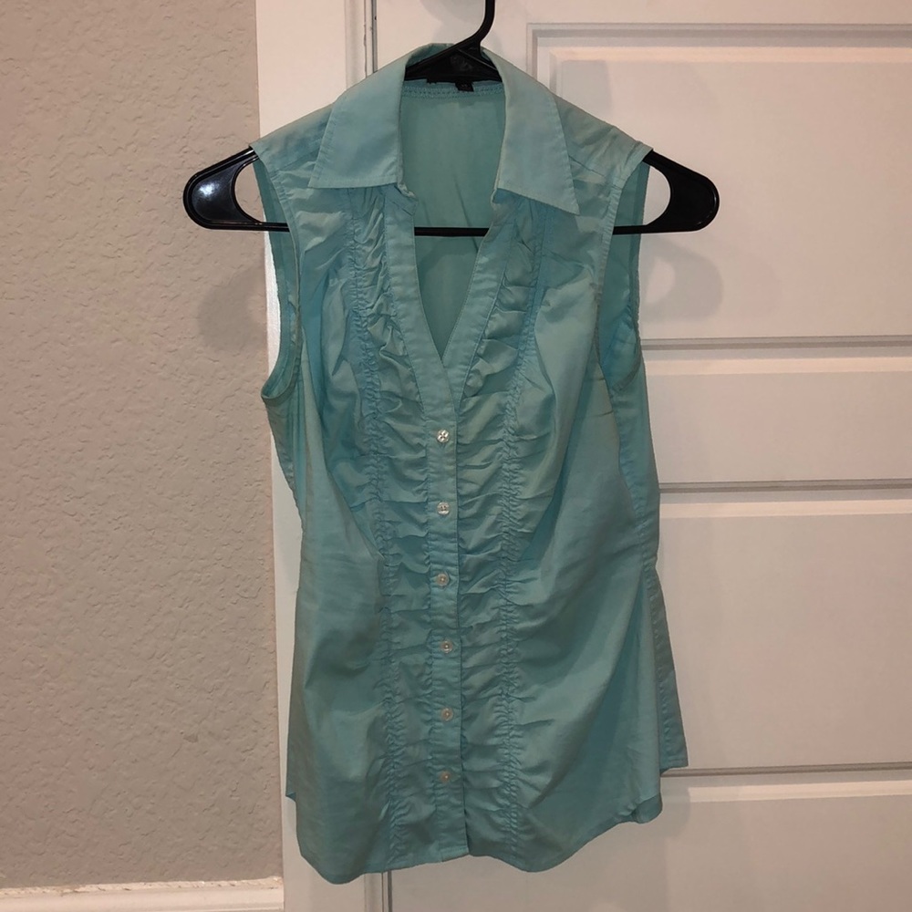 Express Baby Blue Button Down Sleeveless Top